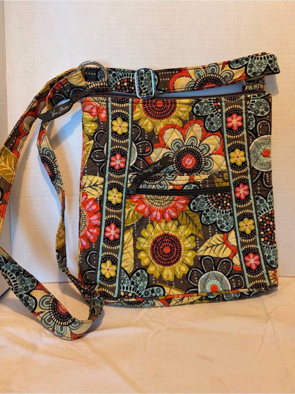 Vera Bradley Yellow Floral Quilted Crossbody with Multicolor Accents